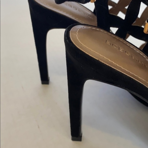 𝅺bcbg Shoes Black Clodin-X Heels 7 1/2 M Strappy Peep Toe New Without Box - Picture 11 of 11